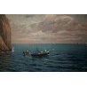 ANTICO QUADRO DIPINTO OLIO Michele Federico PAESAGGIO CAPRI MARINA GROTTA BARCHE