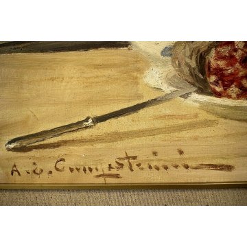 ANTICO QUADRO DIPINTO OLIO TAVOLA Ernesto Alcide CAMPESTRINI NATURA MORTA CACCIA