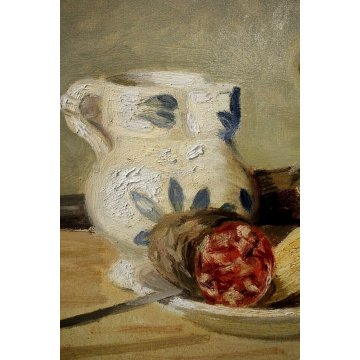 ANTICO QUADRO DIPINTO OLIO TAVOLA Ernesto Alcide CAMPESTRINI NATURA MORTA CACCIA