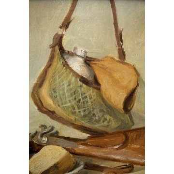 ANTICO QUADRO DIPINTO OLIO TAVOLA Ernesto Alcide CAMPESTRINI NATURA MORTA CACCIA