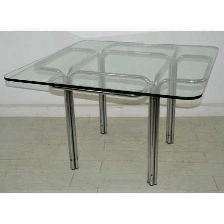 TAVOLO DESIGN Guido Faleschini VETRO ACCIAIO anni 70 VINTAGE GLASS DINING TABLE