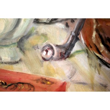 QUADRO DIPINTO OLIO TAVOLA Grossi Pietro NATURA MORTA VASO FIORI PEONIE ORIENTE