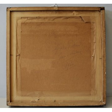 QUADRO DIPINTO OLIO TAVOLA Grossi Pietro NATURA MORTA FIORI DALIE E MELONI 1966