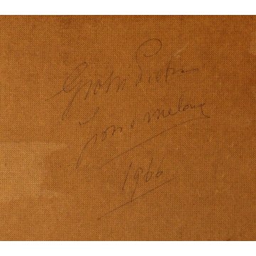 QUADRO DIPINTO OLIO TAVOLA Grossi Pietro NATURA MORTA FIORI DALIE E MELONI 1966