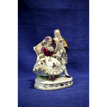 ANTICA STATUA CERAMICA FIGURE DAMA CAVALIERE BALLO SCULTURA Japan Foregn '900  