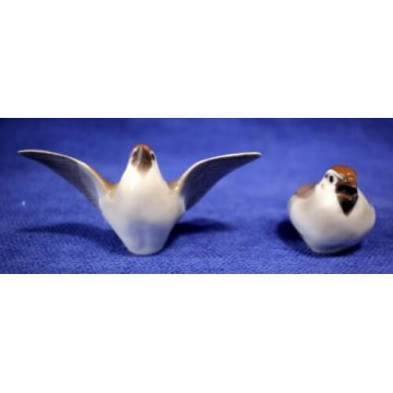 SCULTURE PORCELLANA Sparrows BIRDS COPENHAGEN B&G  2491  2492 DENMARK Ceramica 