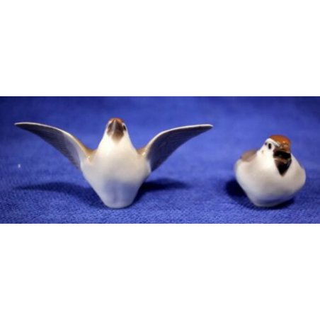 SCULTURE PORCELLANA Sparrows BIRDS COPENHAGEN B&G  2491  2492 DENMARK Ceramica 