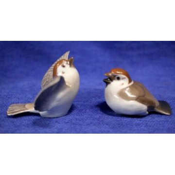 SCULTURE PORCELLANA Sparrows BIRDS COPENHAGEN B&G  2491  2492 DENMARK Ceramica 