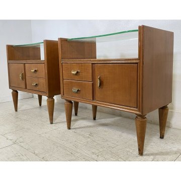 PICCOLA COPPIA COMODINI DESIGN ANNI 50 ATTR. OSVALDO BORSANI VINTAGE LEGNO VETRO