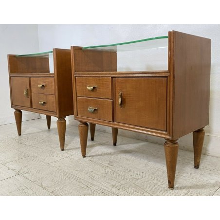 PICCOLA COPPIA COMODINI DESIGN ANNI 50 ATTR. OSVALDO BORSANI VINTAGE LEGNO VETRO