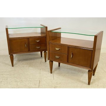 PICCOLA COPPIA COMODINI DESIGN ANNI 50 ATTR. OSVALDO BORSANI VINTAGE LEGNO VETRO