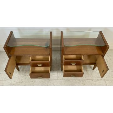 PICCOLA COPPIA COMODINI DESIGN ANNI 50 ATTR. OSVALDO BORSANI VINTAGE LEGNO VETRO