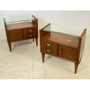 PICCOLA COPPIA COMODINI DESIGN ANNI 50 ATTR. OSVALDO BORSANI VINTAGE LEGNO VETRO