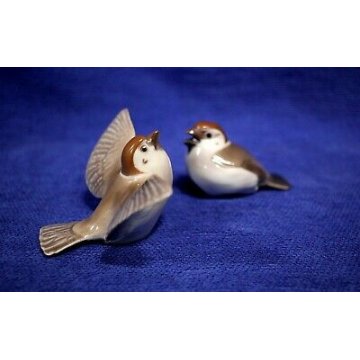 SCULTURE PORCELLANA Sparrows BIRDS COPENHAGEN B&G  2491  2492 DENMARK Ceramica 