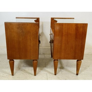 PICCOLA COPPIA COMODINI DESIGN ANNI 50 ATTR. OSVALDO BORSANI VINTAGE LEGNO VETRO