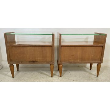 PICCOLA COPPIA COMODINI DESIGN ANNI 50 ATTR. OSVALDO BORSANI VINTAGE LEGNO VETRO