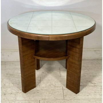 TAVOLINO ROTONDO BASSO DESIGN VINTAGE SPECCHIATO ANNI 50 ART DECO LEGNO SPECCHIO