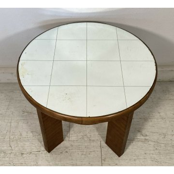 TAVOLINO ROTONDO BASSO DESIGN VINTAGE SPECCHIATO ANNI 50 ART DECO LEGNO SPECCHIO