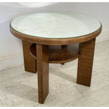 TAVOLINO ROTONDO BASSO DESIGN VINTAGE SPECCHIATO ANNI 50 ART DECO LEGNO SPECCHIO