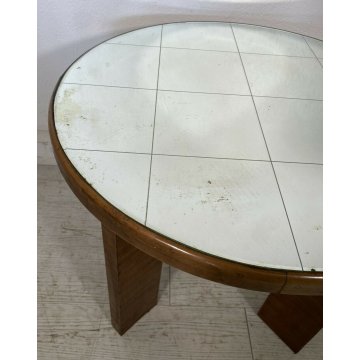 TAVOLINO ROTONDO BASSO DESIGN VINTAGE SPECCHIATO ANNI 50 ART DECO LEGNO SPECCHIO