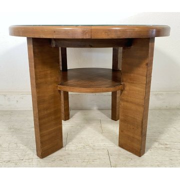 TAVOLINO ROTONDO BASSO DESIGN VINTAGE SPECCHIATO ANNI 50 ART DECO LEGNO SPECCHIO