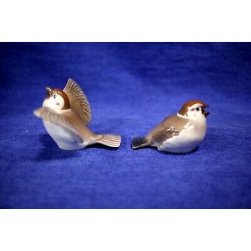 SCULTURE PORCELLANA Sparrows BIRDS COPENHAGEN B&G  2491  2492 DENMARK Ceramica 