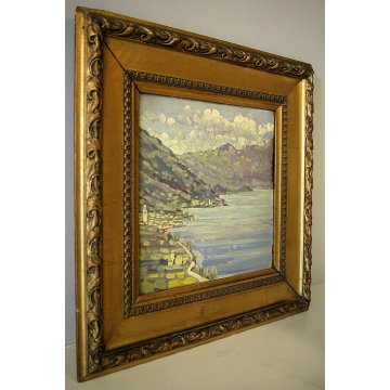 ANTICO QUADRO OLIO TAVOLA Emanuele Meazza LAGO LECCO PUNTA BELLAGIO MACCHIAIOLO