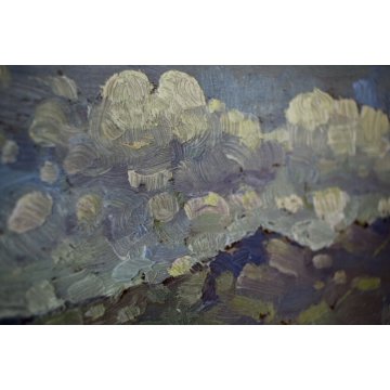 ANTICO QUADRO OLIO TAVOLA Emanuele Meazza LAGO LECCO PUNTA BELLAGIO MACCHIAIOLO
