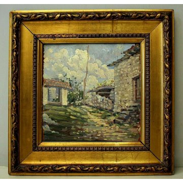 ANTICO QUADRO OLIO TAVOLA Meazza CASE SOPRA Maisano VALBRONA MACCHIAIOLO '900