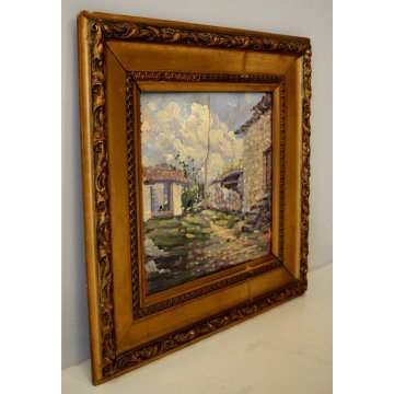 ANTICO QUADRO OLIO TAVOLA Meazza CASE SOPRA Maisano VALBRONA MACCHIAIOLO '900