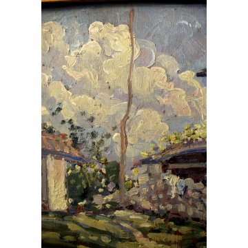 ANTICO QUADRO OLIO TAVOLA Meazza CASE SOPRA Maisano VALBRONA MACCHIAIOLO '900