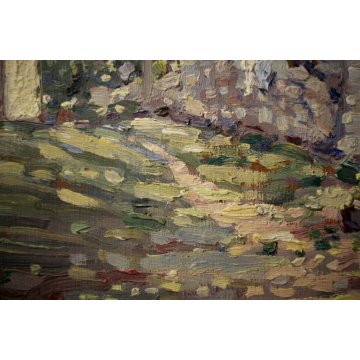 ANTICO QUADRO OLIO TAVOLA Meazza CASE SOPRA Maisano VALBRONA MACCHIAIOLO '900