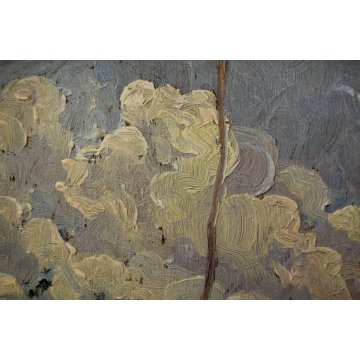 ANTICO QUADRO OLIO TAVOLA Meazza CASE SOPRA Maisano VALBRONA MACCHIAIOLO '900