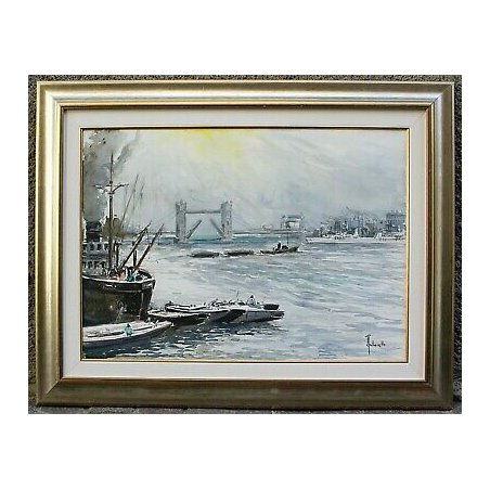 GRANDE QUADRO Antonello Zecca ACQUERELLO PONTE FIUME TAMIGI LONDON Tower Bridge 