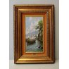 QUADRO DIPINTO OLIO TELA Riccardo Colucci PAESAGGIO MARINA BARCHE PESACATORE 