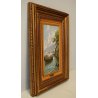QUADRO DIPINTO OLIO TELA Riccardo Colucci PAESAGGIO MARINA BARCHE PESACATORE 