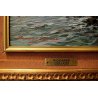 QUADRO DIPINTO OLIO TELA Riccardo Colucci PAESAGGIO MARINA BARCHE PESACATORE 
