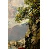 QUADRO DIPINTO OLIO TELA Riccardo Colucci PAESAGGIO MARINA BARCHE PESACATORE 