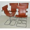 LOTTO 4 SEDIE DESIGN Guido Faleschini CUOIO ACCIAIO anni 70 VINTAGE CHAIR SET