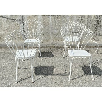 SET 4 SEDIA DA ESTERNO GIARDINO FERRO BIANCO DESIGN ANNI 70 VINTAGE FIORE CHAIR 