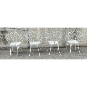 SET 4 SEDIA DA ESTERNO GIARDINO FERRO BIANCO DESIGN ANNI 70 VINTAGE FIORE CHAIR 