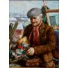 QUADRO DIPINTO OLIO TAVOLA Mario Salvatore RITRATTO MARINA PESCATORE PESCE MARE