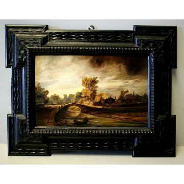 ANTICO QUADRO OLIO TAVOLA PAESAGGIO NORDICO AGRESTE SCUOLA FIAMMINGA FIGURE 800 