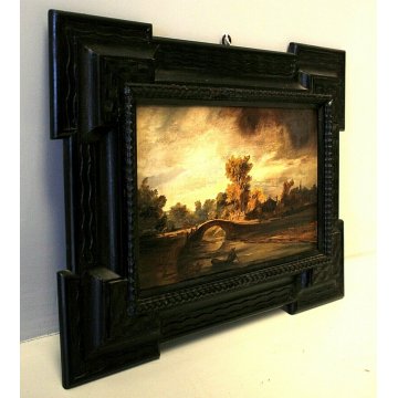 ANTICO QUADRO OLIO TAVOLA PAESAGGIO NORDICO AGRESTE SCUOLA FIAMMINGA FIGURE 800 