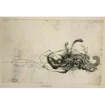 QUADRO LITOGRAFIA STAMPA FIRMATA Sergio Saroni COMPOSIZIONE FORMA ORGANICA 1972