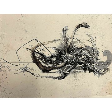 QUADRO LITOGRAFIA STAMPA FIRMATA Sergio Saroni COMPOSIZIONE FORMA ORGANICA 1972