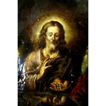 ANTICO DIPINTO OLIO RAMINO GESU' MENSA DESCO CENA EMMAUS CONDIVISIONE '600