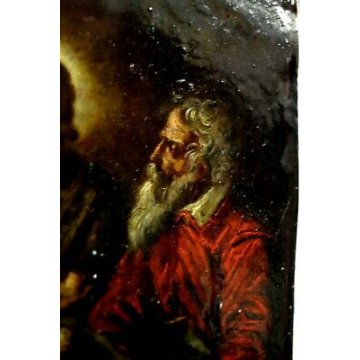 ANTICO DIPINTO OLIO RAMINO GESU' MENSA DESCO CENA EMMAUS CONDIVISIONE '600