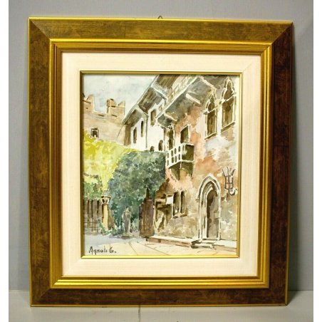 DIPINTO ACQUERELLO Agnoli G. VERONA CASA DI GIULIETTA BALCONE Romeo and Juliet 