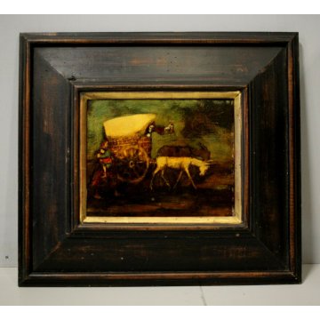 ANTICO DIPINTO OLIO TAVOLA Walter Krebs CARROZZA DONNA BIMBO TESCHIO SVIZZERA 